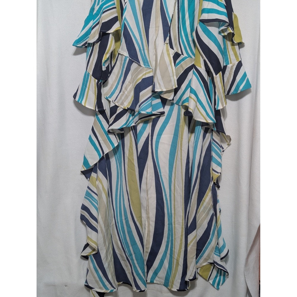 Ashley Stewart Wavy Stripe Ruffle Duster Cardigan Blue Teal Size 14/16 NWT